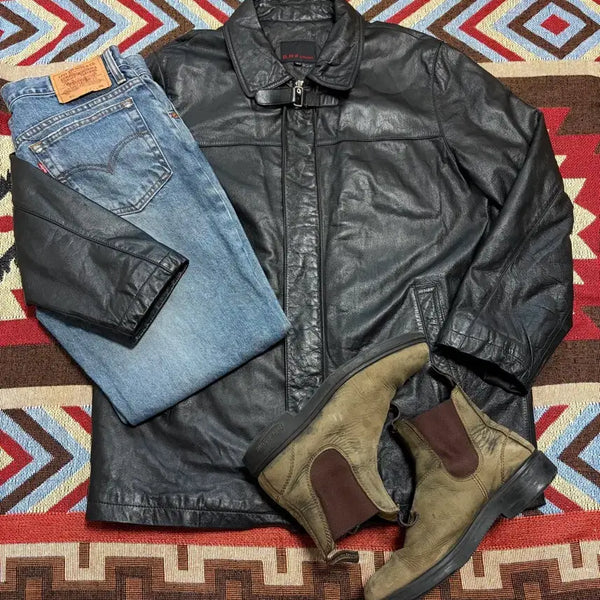 [BUNJANG] Cowhide Leather Car Coat / 105) 소가죽 카우하이드 레더 카코트