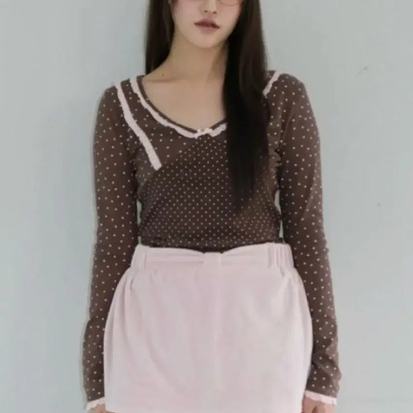 [BUNJANG] Sharky Starry Lace Top Brown / 샤키리 스태리 레이스 핑크 브라운 STARRY LACE TOP BROWN