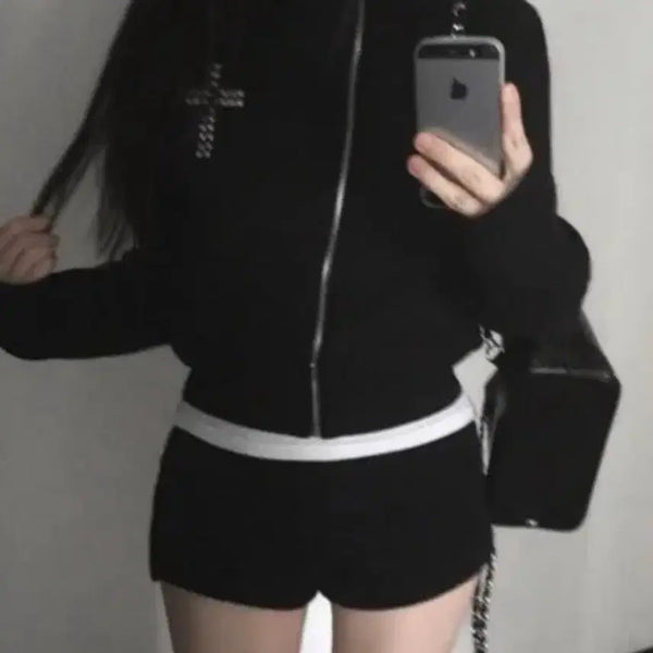 [BUNJANG] Cross High Neck Zip-up Studded Jacket / 십자가 하이넥 사선 집업 판매 스터드집업 하이넥집업 빈티지
