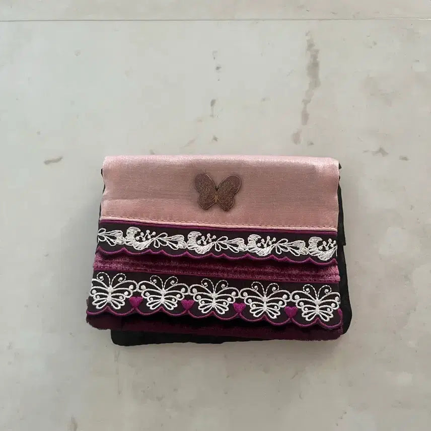 [BUNJANG] Anna Sui Pink Butterfly Embroidery Wallet / 안나수이 핑크색 나비 자수 지갑