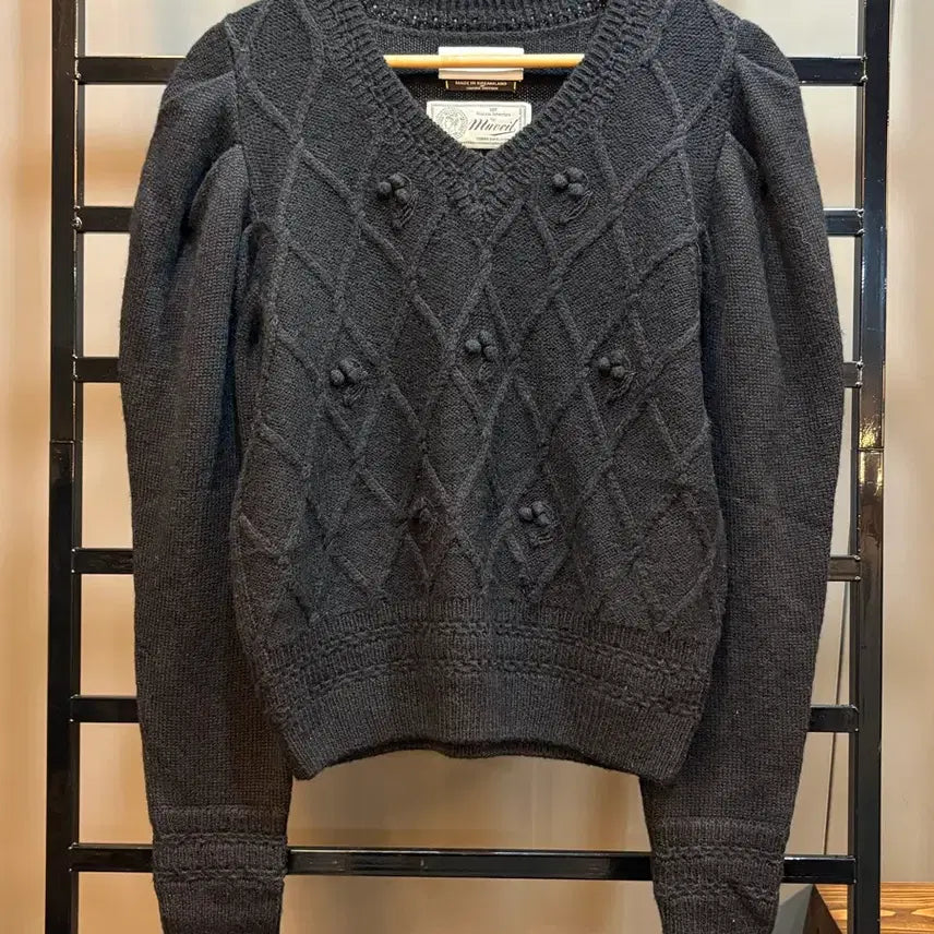 [BUNJANG] MUVEIL Puff Sleeve Cable Knit Wool Sweater / [36] 뮤베일 MUVEIL 퍼프소매 케이블 울 니트 6.9