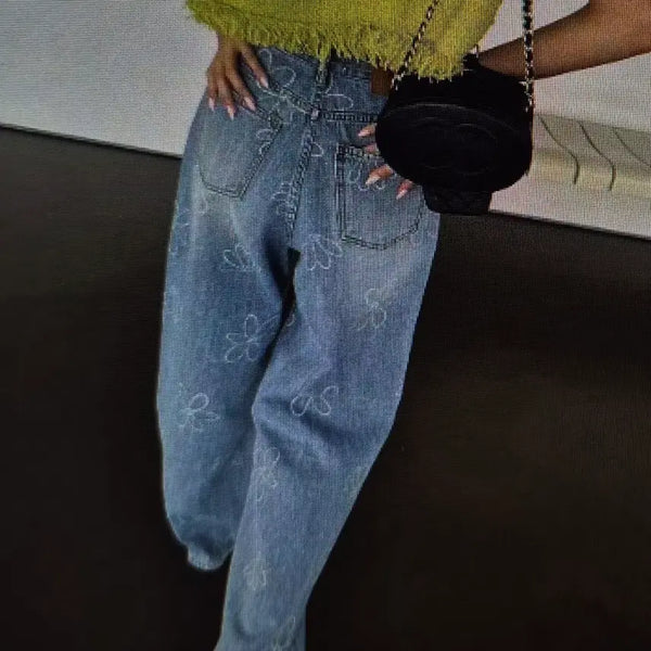 [BUNJANG] Floral Print Denim Pants / (해외배송)꽃무늬 데님 팬츠