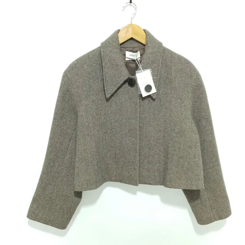 [BUNJANG] Amomento Wide Crop Herringbone Coat Jacket / 아모멘토 와이드 크롭 헤링본 코트 자켓 0_W0644