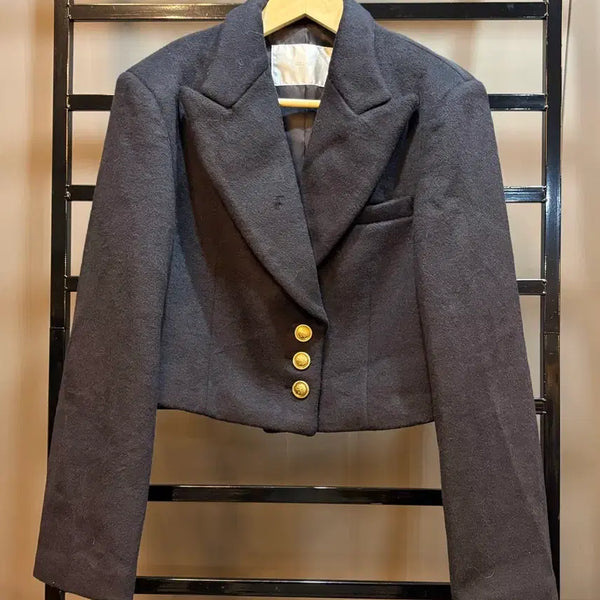 [BUNJANG] JULL-LOG Gold Button Wool Blend Cropped Jacket (Size: LARGE) / [LARGE] 쥴로그 JULL-LOG 골드버튼 울 혼방 크롭 자켓 4.9
