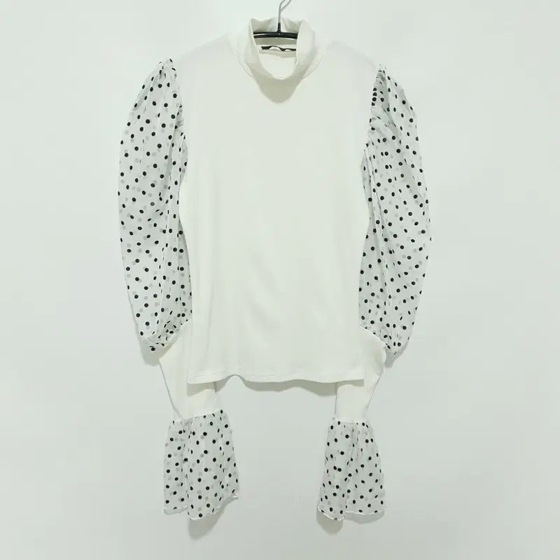 [BUNJANG] Shein Polka Dot Contrast Knit Blouse / 쉬인 땡땡이 배색 니트 블라우스 S_M2226