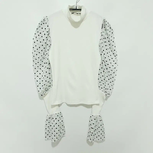 [BUNJANG] Shein Polka Dot Contrast Knit Blouse / 쉬인 땡땡이 배색 니트 블라우스 S_M2226