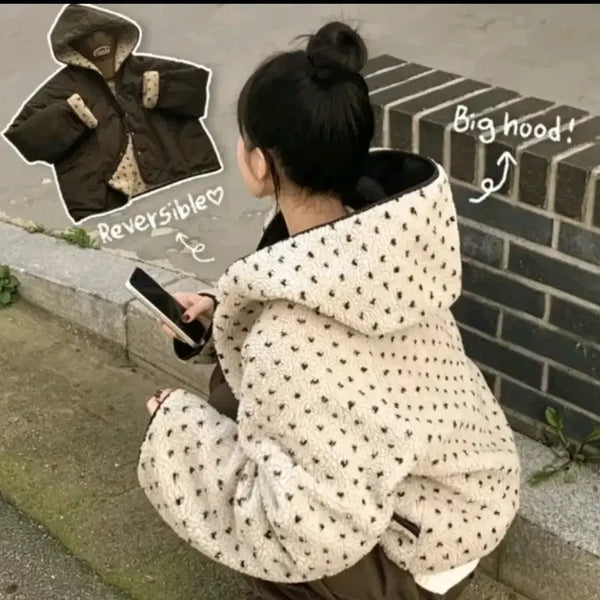[BUNJANG] Bliz Reversible Fleece Dot Contrast Padding Jacket / 블리즈 리버시블 뽀글이 도트배색 패딩