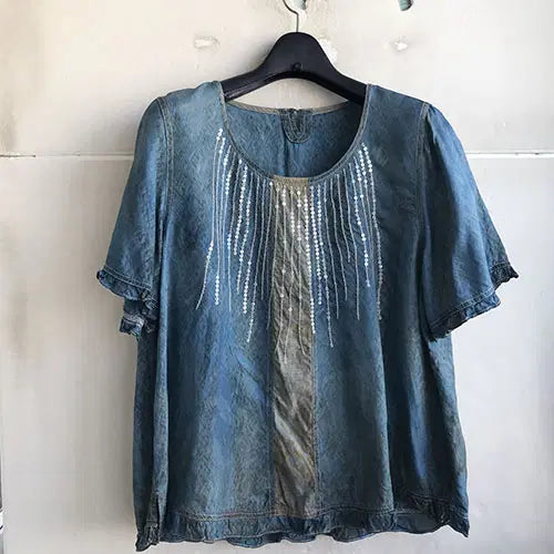 [BUNJANG] Premium Rayon Blouse - Size 77 / 고급 청색 인견 블라우스-77/새거수준