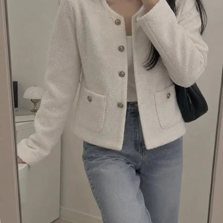 [BUNJANG] Ivory Tweed Crop Jacket / 아이보리 트위드 크롭 자켓