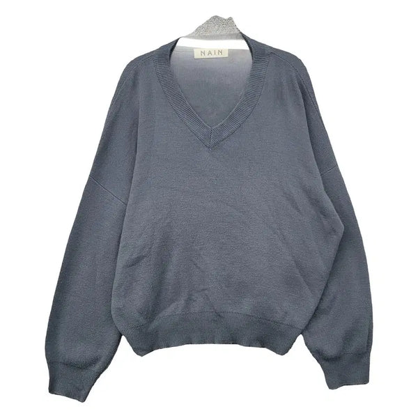 [BUNJANG] NAIN Navy Soft Basic V-Neck Loose Fit Knit FREE / 나인 NAIN 네이비 소프트 베이직 브이넥 루즈핏 니트 FREE