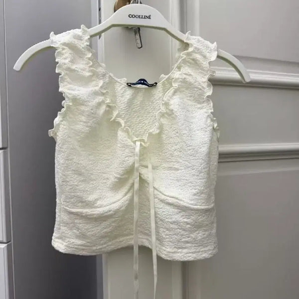 [BUNJANG] Cooline Frill Sleeveless Top White / 쿨린느 프릴 민소매 나시 화이트