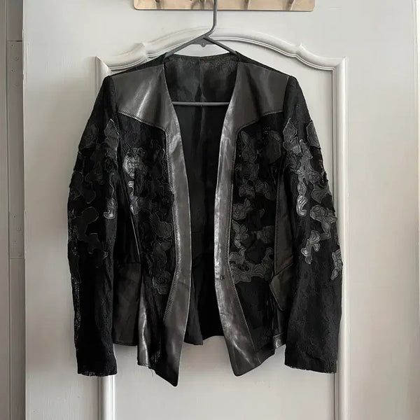 [BUNJANG] OBZEE Lace Lambskin Jacket Size 66 / 오브제 레이스 양가죽 자켓 66사이즈