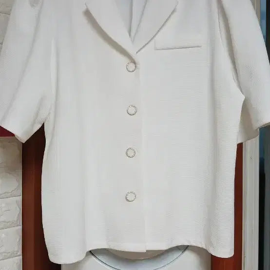 [BUNJANG] White Puff Sleeve Short Sleeve Jacket Size 88 / 화이트 퍼프 반팔 자켓 88사이즈