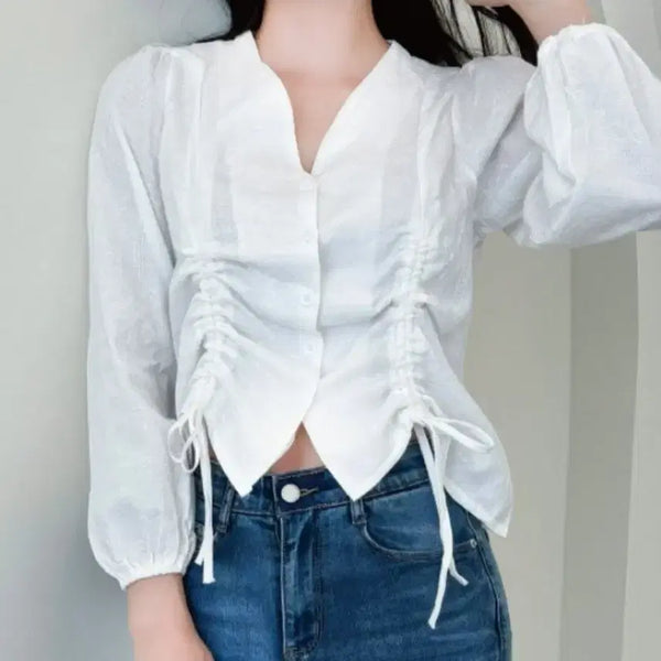 [BUNJANG] V-Neck Shirring Blouse / 브이넥 셔링 블라우스