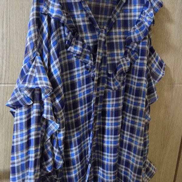 [BUNJANG] Retromoon Check Frill Blouse L Size / 레트로문 체크 프릴 블라우스