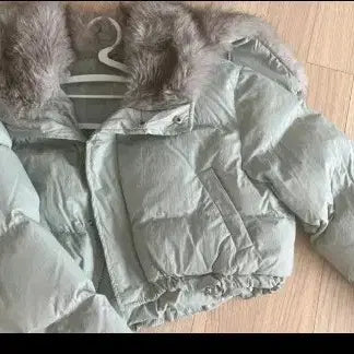 [BUNJANG] Faux Fur Hood Short Padding Jacket Mint / 페이크퍼 후드 숏 패딩 민트