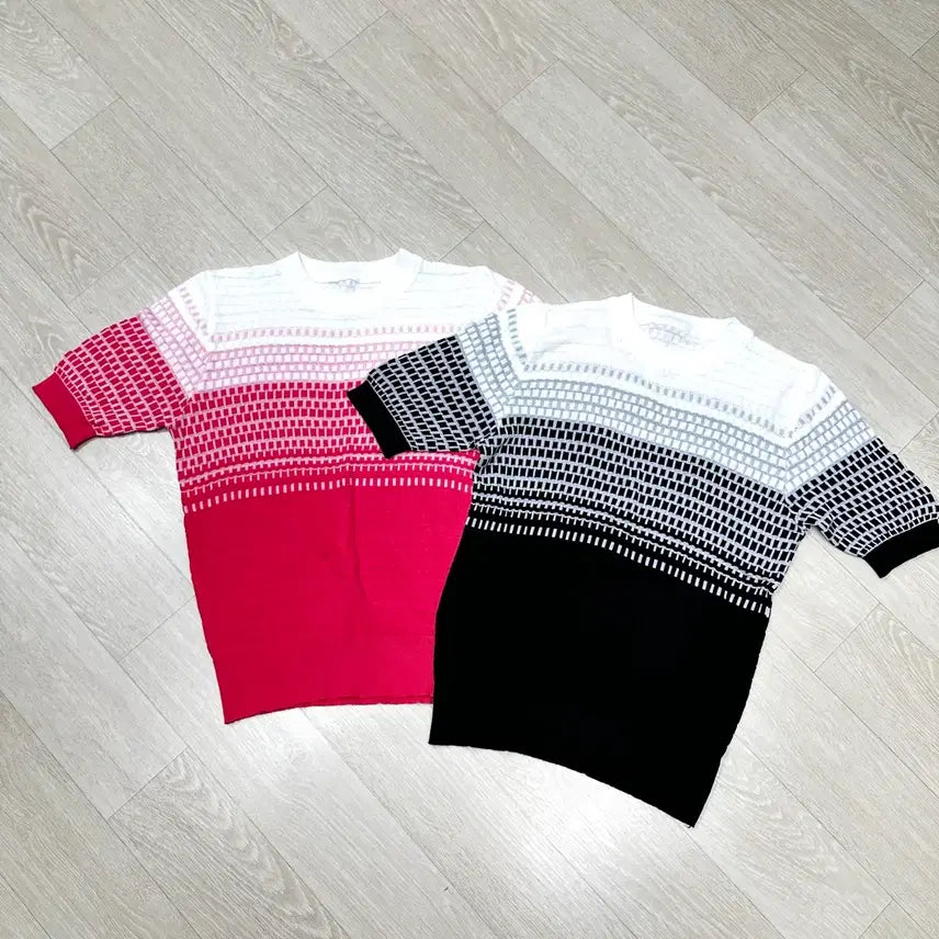[BUNJANG] Gradient Knit Short Sleeve Set (2 Types) / (1회착용) 그라데이션 니트 반팔 2종 세트 (55-77)