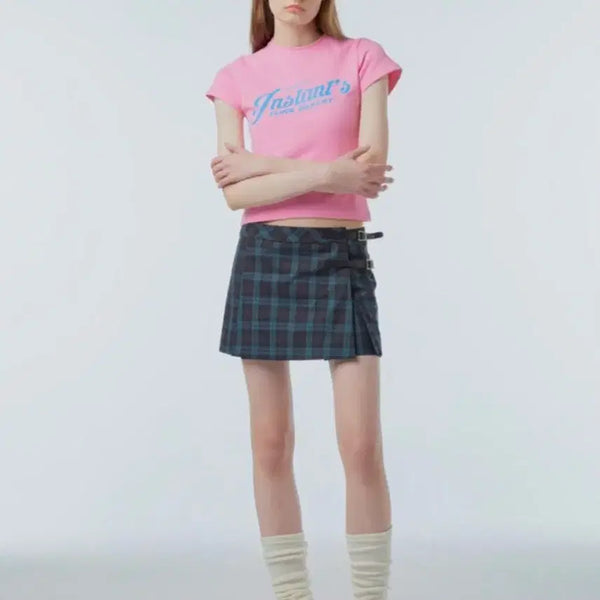 [BUNJANG] InstantFunk Check Wrap Mini Skirt Green / (옷장 정리) 인스턴트펑크 체크 랩 미니스커트 그린