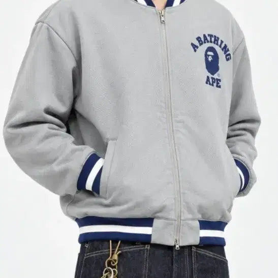 [BUNJANG] A Bathing Ape Varsity Blouson Jacket L (105) Grey / 베이프 블루종 바시티 재킷 L(105) 그레이