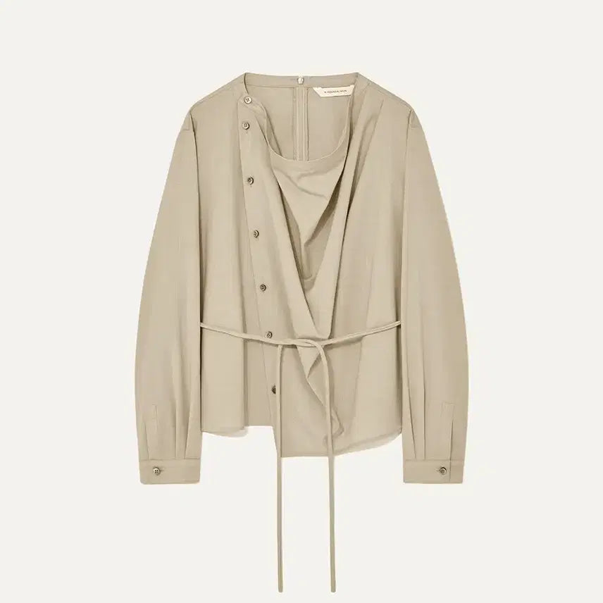 [BUNJANG] Kindersalmon Draped Allen Wool Blouse - Sand Beige / 킨더살몬 Kindersanlmon 울 블라우스