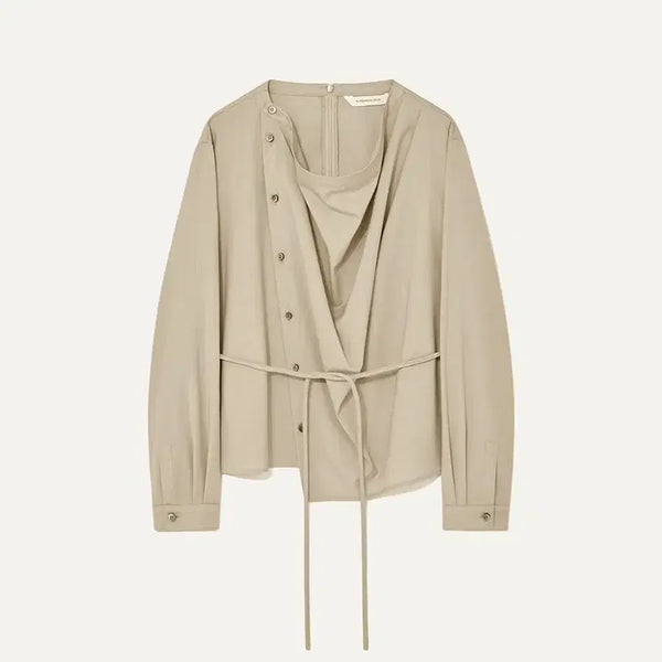 [BUNJANG] Kindersalmon Draped Allen Wool Blouse - Sand Beige / 킨더살몬 Kindersanlmon 울 블라우스