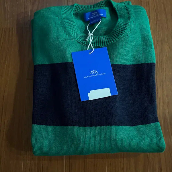 [BUNJANG] ZARA x AARON LEVINE Striped Knit L / [새상품/미착용] ZARA 아론르빈 그린 네이비 스트라이프 니트