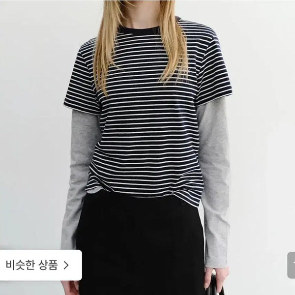 [BUNJANG] DUNST Stripe Logo Essential Basic T-shirt / 던스트 스트라이프 로고 에센셜 베이직 티셔츠