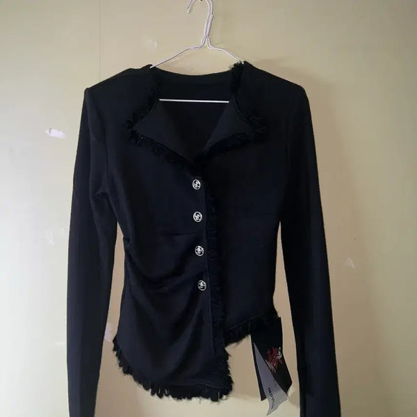 [BUNJANG] Vintage Asymmetrical Black Knit Jacket / 빈티지 언발란스 블랙 니트 자켓 고딕 락시크