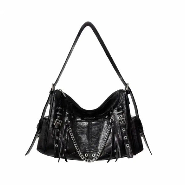 [BUNJANG] Black Shoulder Bag Punk Rock Chic / 블랙 숄더백 펑크 락시크