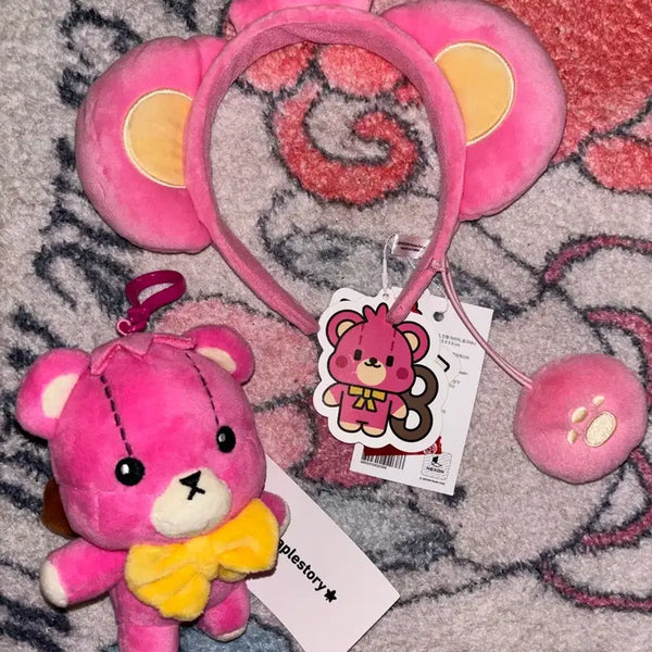 [BUNJANG] MapleStory Pink Tene Keyring & Headband Set / 메이플스토리 핑크테니 키링+머리띠