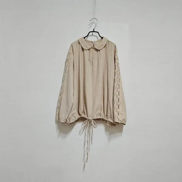 [BUNJANG] Eyelet Lace Linen Blouse / 아일렛레이스 린넨 블랏