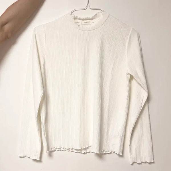 [BUNJANG] Basic Ribbed Frill Long-Sleeve T-Shirt (Ivory) / 기본 베이직 골지 프릴 긴팔티 아이보리 새상품