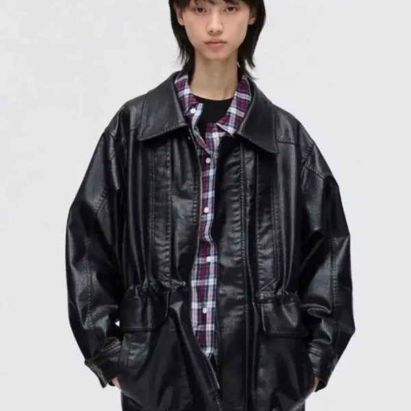 [BUNJANG] Please Project Vegan Leather Mid Jacket / 플리즈프로젝트 비건 레더 미드자켓