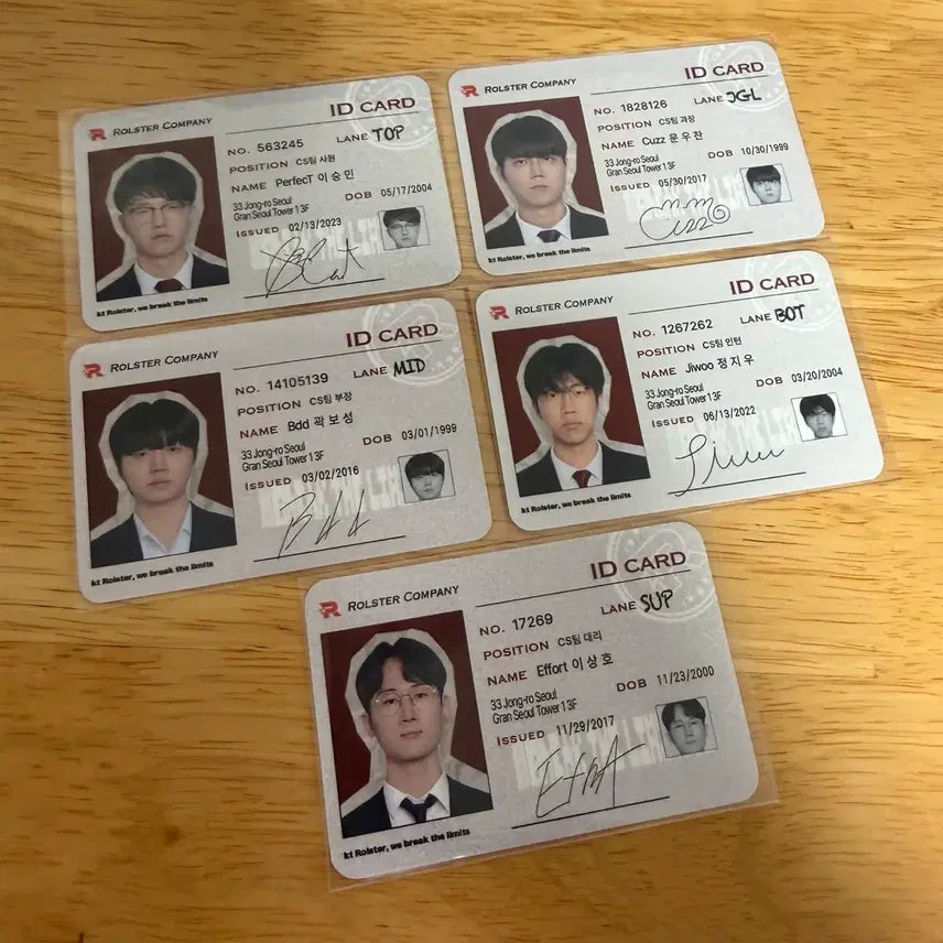 [BUNJANG] KT Rolster ID Card Bundle Set / Kt롤스터 Id카드 5장 일괄