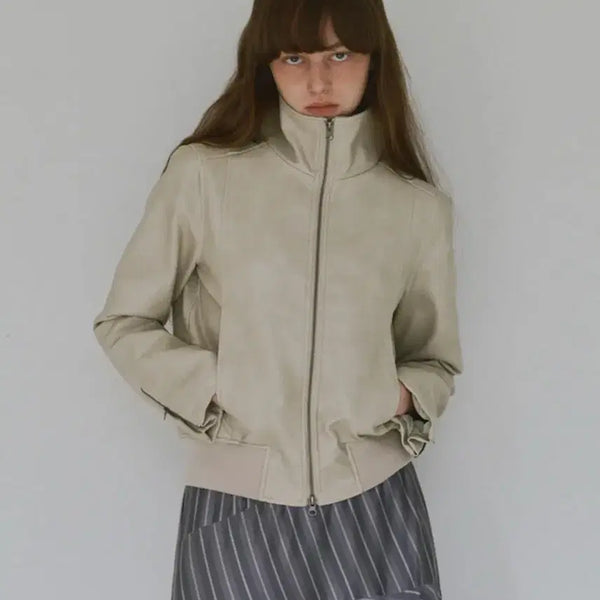 [BUNJANG] Milowoman Ribbed Leather Work Jacket / 밀로우먼 리브드 레더 워크 자켓