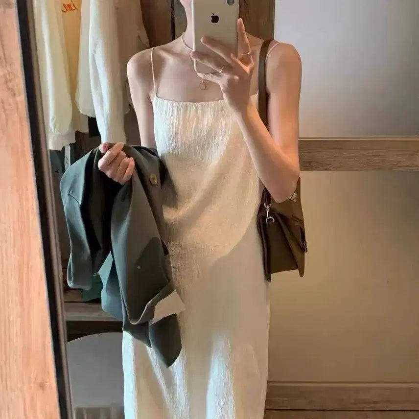 [BUNJANG] Sleeveless Pleated Maxi Dress / 끈나시 플리츠 주름 롱 원피스 여름 휴양지 가단 48