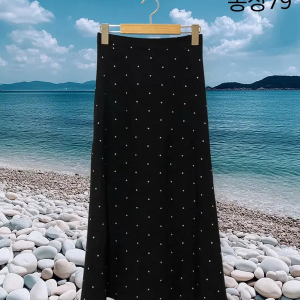 [BUNJANG] Black Polka Dot Long Skirt / 블랙 땡땡이 도트 롱 스커트