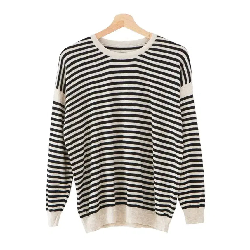 [BUNJANG] Beige Striped Knit New / 베이지 스트라이프 니트 새상품