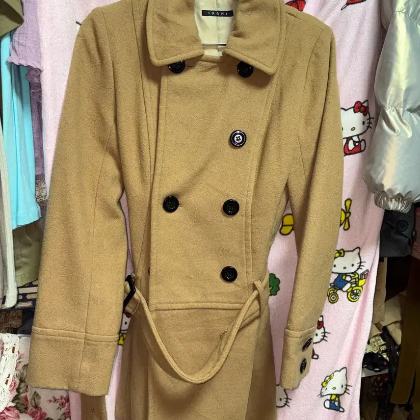 [BUNJANG] INGNI Japanese Vintage Dot Double Button Coat Beige / [INGNI] 잉그니 일본빈티지 라떼갸루 모리걸 도트 더블 버튼 단추 코트 베이지코트