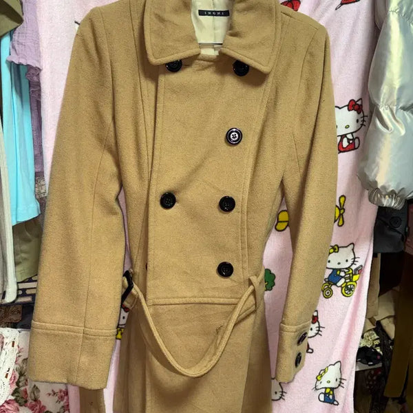 [BUNJANG] INGNI Japanese Vintage Dot Double Button Coat Beige / [INGNI] 잉그니 일본빈티지 라떼갸루 모리걸 도트 더블 버튼 단추 코트 베이지코트