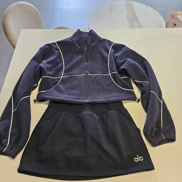 [BUNJANG] Allo Fleece Jacket Skirt Set - Black / 알로 플리스 자켓 스커트 세트 블랙
