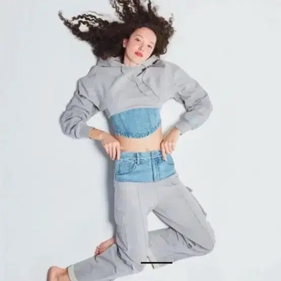 [BUNJANG] InstantFunk Denim Panel Hoodie / 인스턴트펑크데님배색후드티free