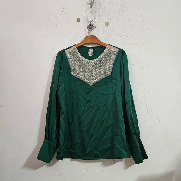 [BUNJANG] Dark Green Beaded Blouse / 진녹색 비즈 장식 블라우스