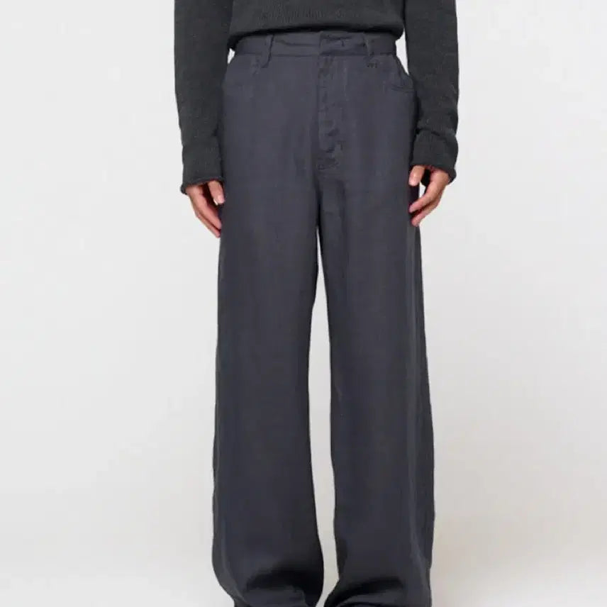[BUNJANG] Amomento Linen Straight Pants Blue S / 아모멘토 린넨 스트레이트 팬츠 블루 S