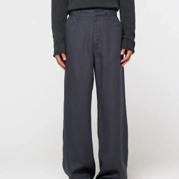 [BUNJANG] Amomento Linen Straight Pants Blue S / 아모멘토 린넨 스트레이트 팬츠 블루 S