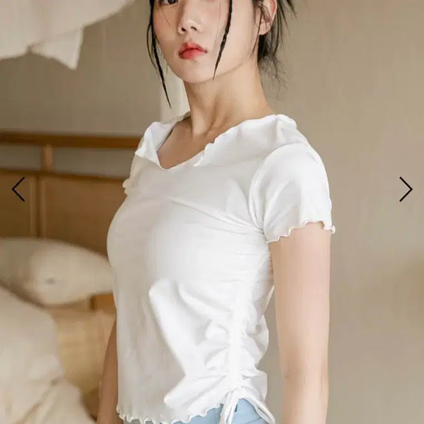 [BUNJANG] More Out Side String Short Sleeve T-Shirt / 모어아웃 사이드 스트링 반팔 티셔츠 화이트 블랙