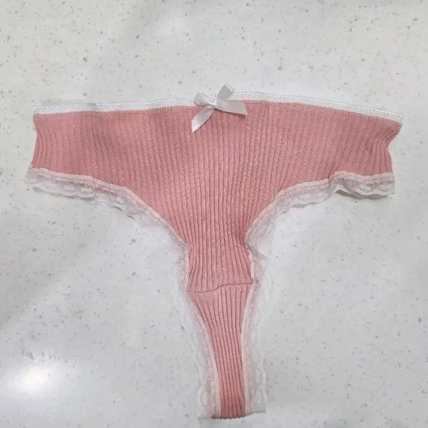 [BUNJANG] Ribbed Cotton String Panty Pink (Used) / 골지 면 끈 팬티 핑크 (중고)