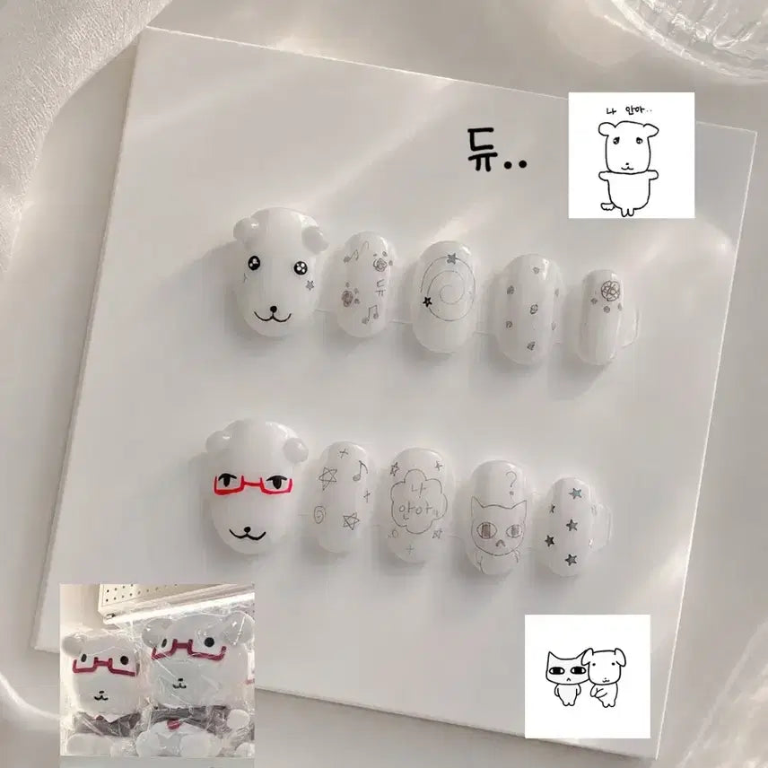 [BUNJANG] Hand-Drawn Art Luxury Nail Tips / 가나디 고냐니 손그림 아트 수제네일팁