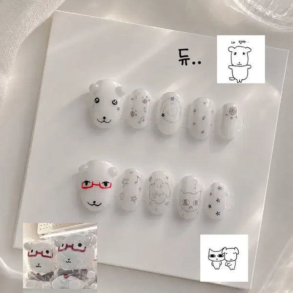 [BUNJANG] Hand-Drawn Art Luxury Nail Tips / 가나디 고냐니 손그림 아트 수제네일팁