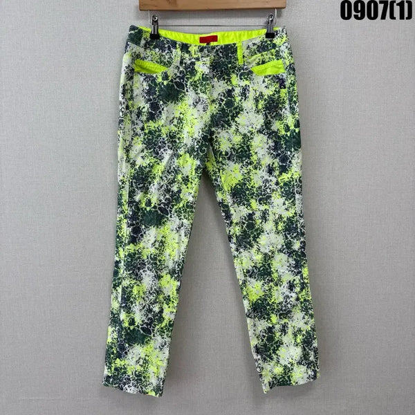 [BUNJANG] Roberta di Camerino Camouflage Pattern Pants Fluorescent Green / Roberta di camenino 카모플라쥬 패턴 바지 형광 연두색 76-102